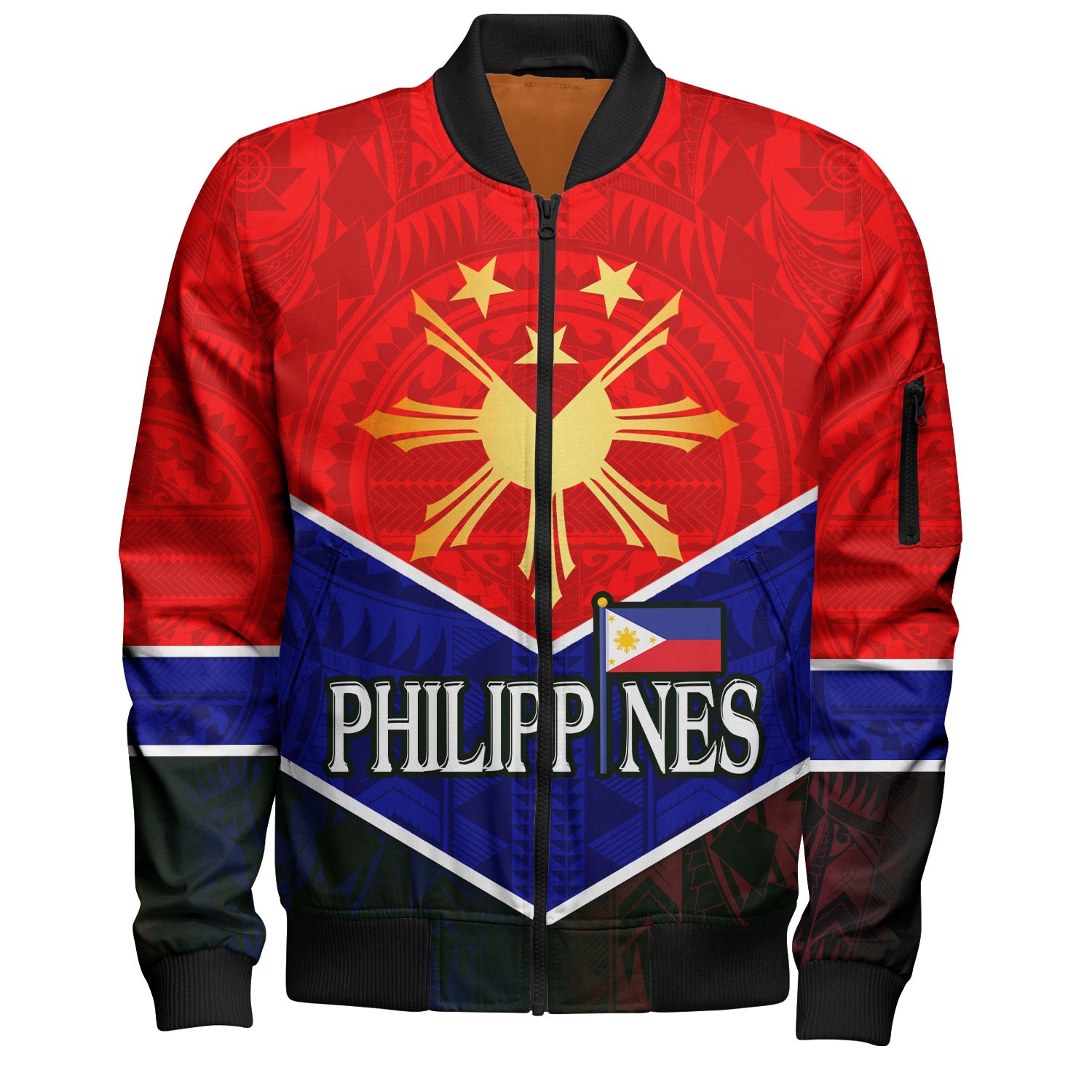 Philippines Filipinos Bomber Jacket Sun Filipinos Tribal Flowers Patterns
