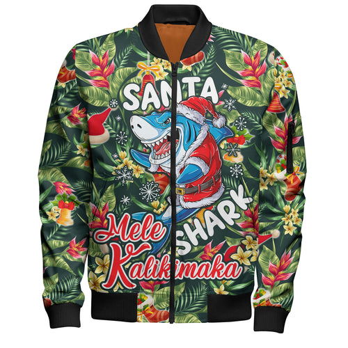 Hawaii Bomber Jacket Mele Kalikimaka Santa Shark Tropical Style
