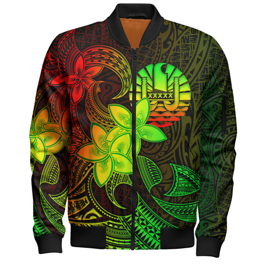 Tahiti Bomber Jacket Plumeria Flowers Vintage Style Reggae Colors