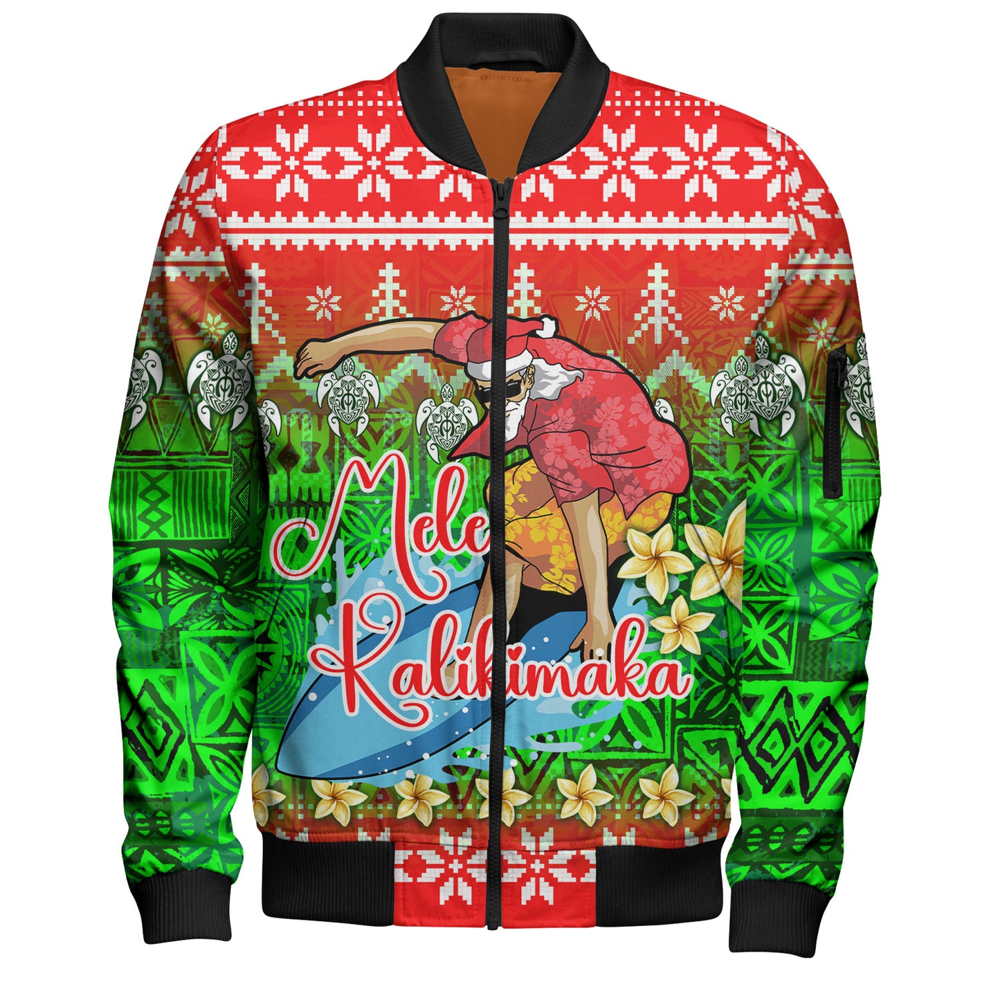 Hawaii Bomber Jacket Santa Surfing Mele Kalikimaka Style