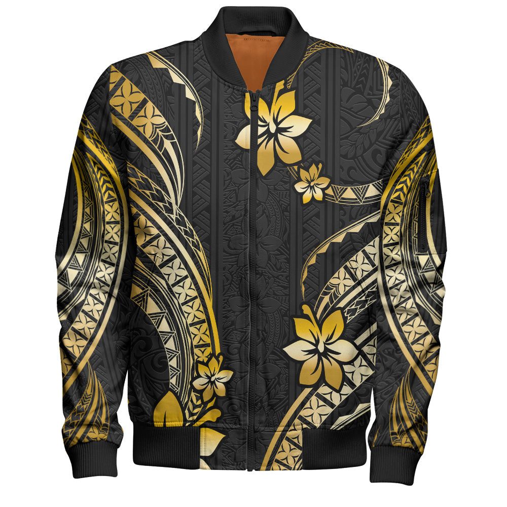 Hawaii Bomber Jacket Polynesian Pattern Plumeria