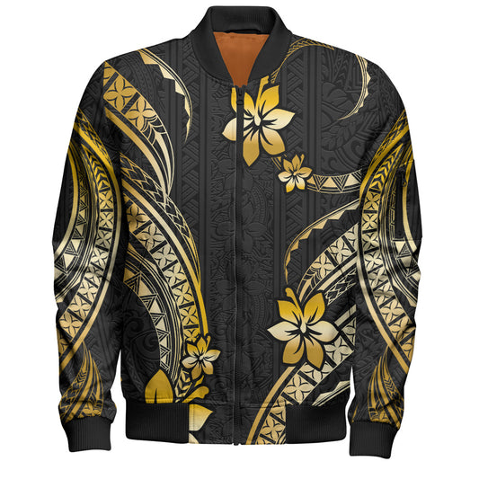 Hawaii Bomber Jacket Polynesian Pattern Plumeria