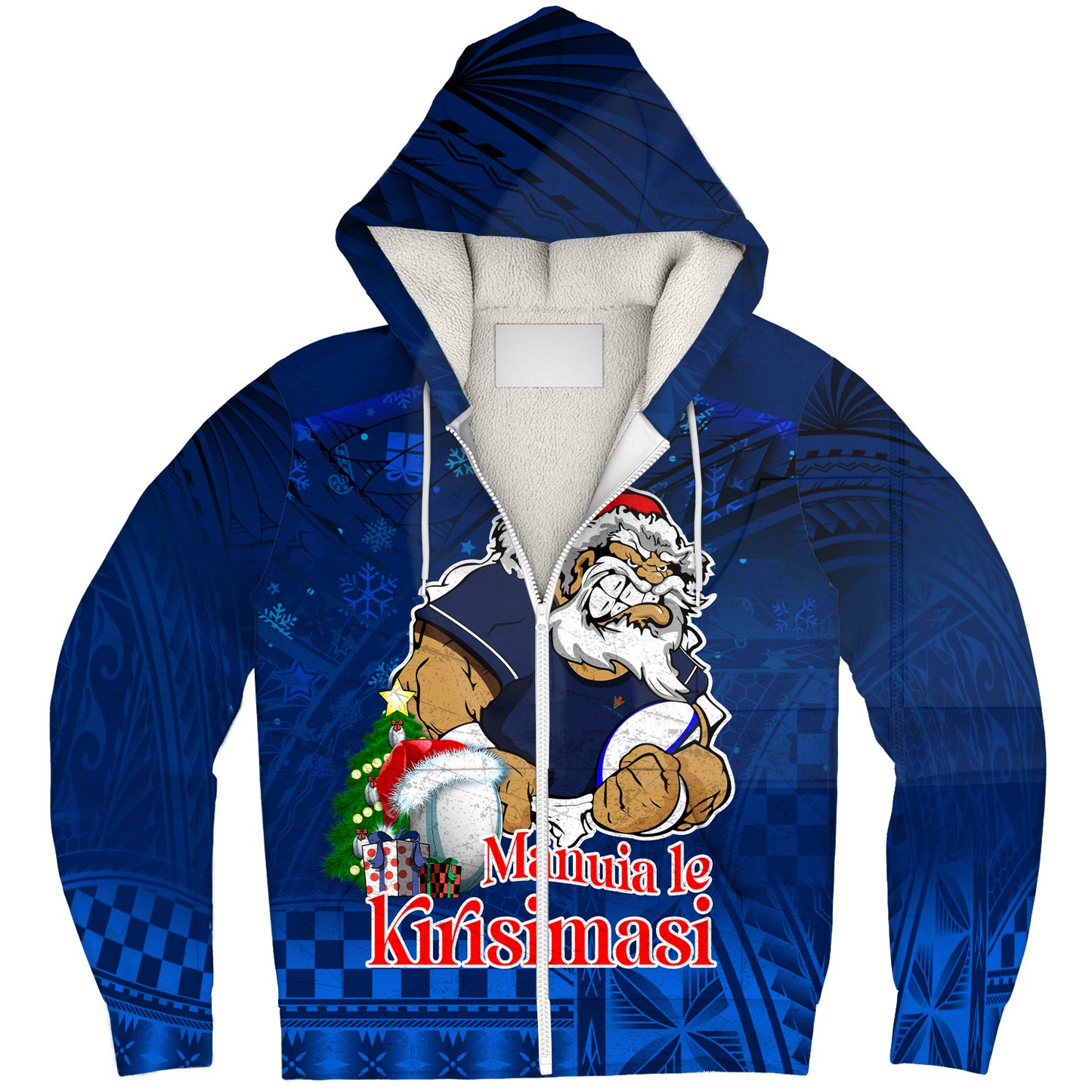 Samoa Sherpa Hoodie Manuia Le Kirisimasi Rugby Santa Style