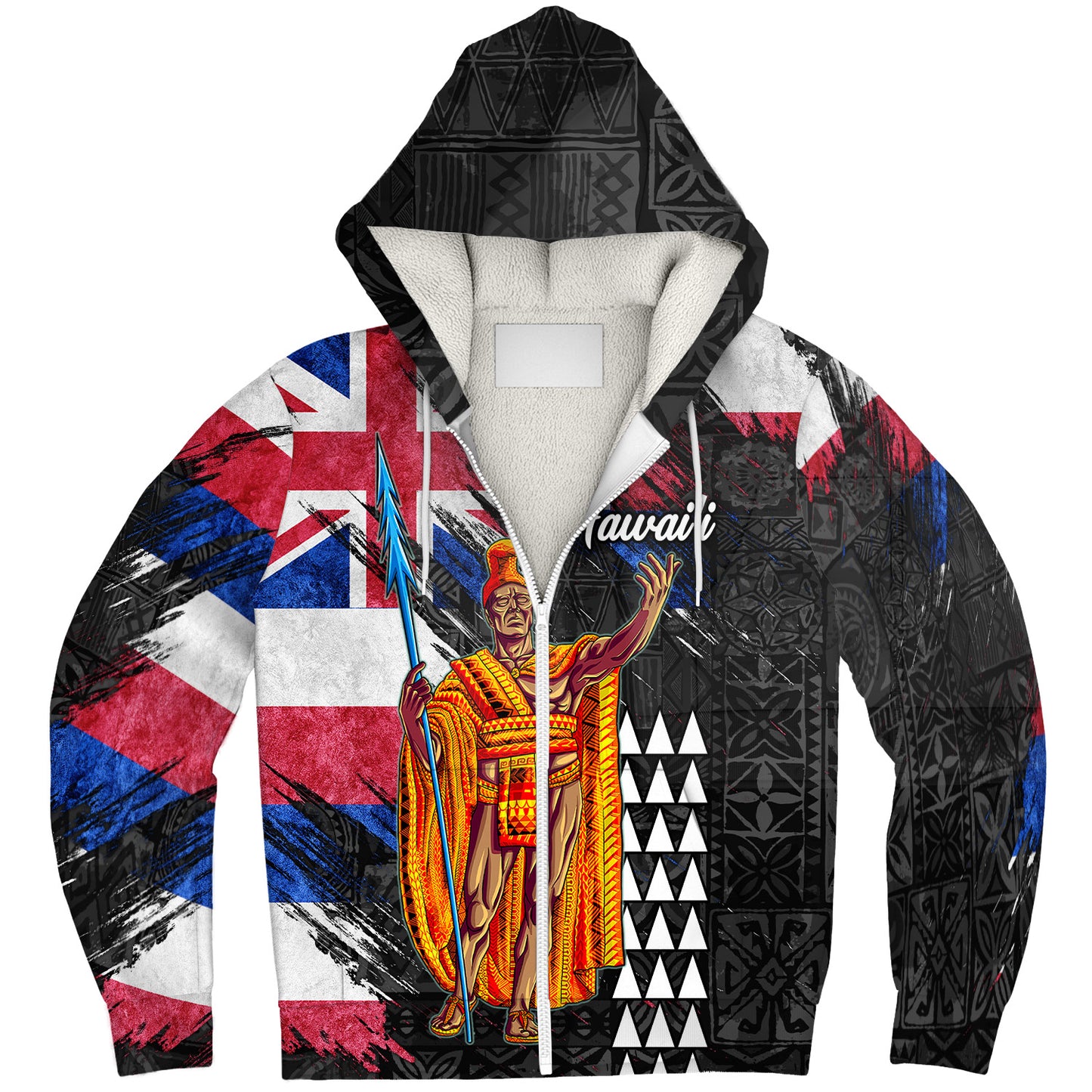 Hawaii Sherpa Hoodie Hawaii King Grunge Style Color Flag Style