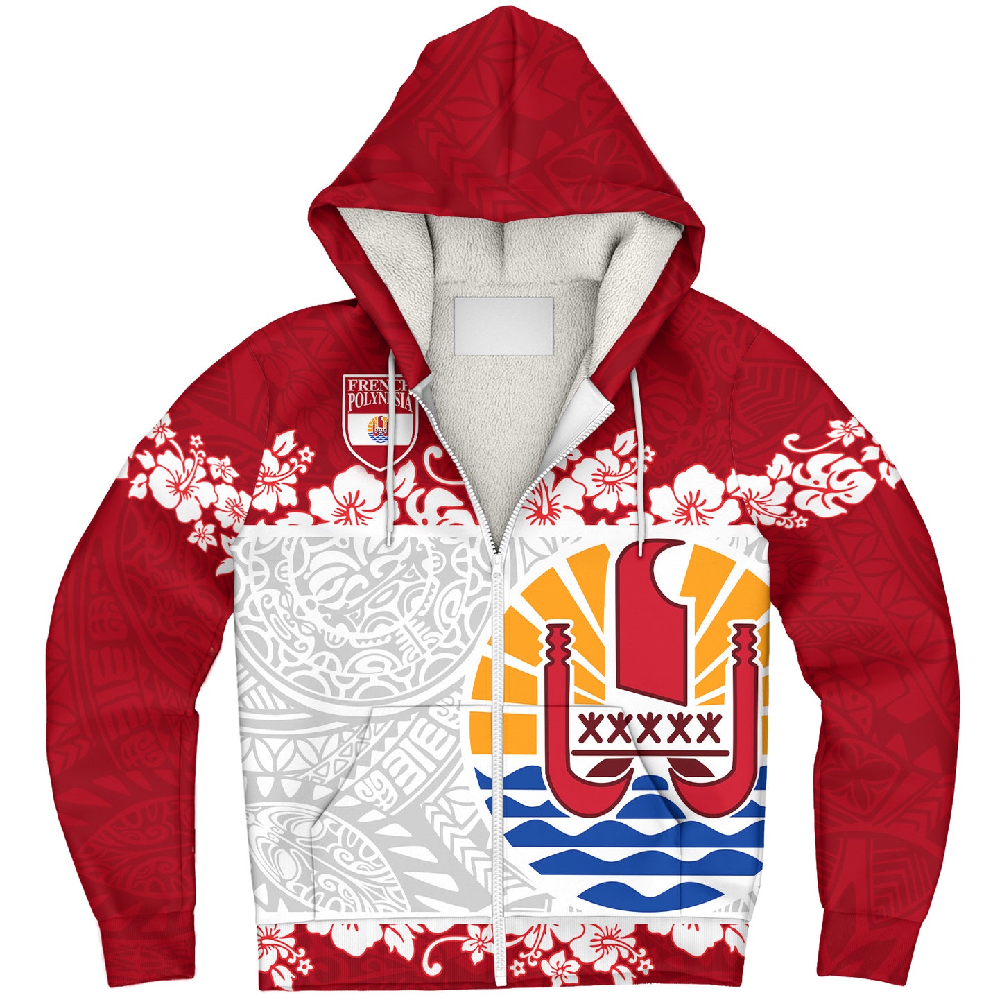 French Polynesia Sherpa Hoodie Seal With Plumeria Flowers Polynesia Patterns
