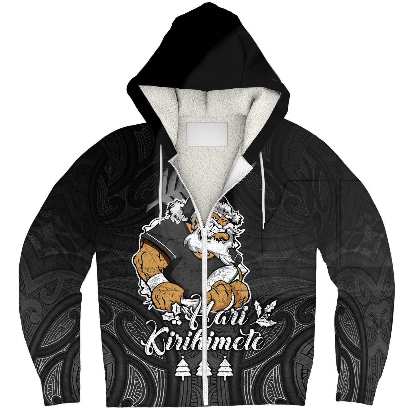 New Zealand Sherpa Hoodie Hari Kirihimete Rugby Santa Style