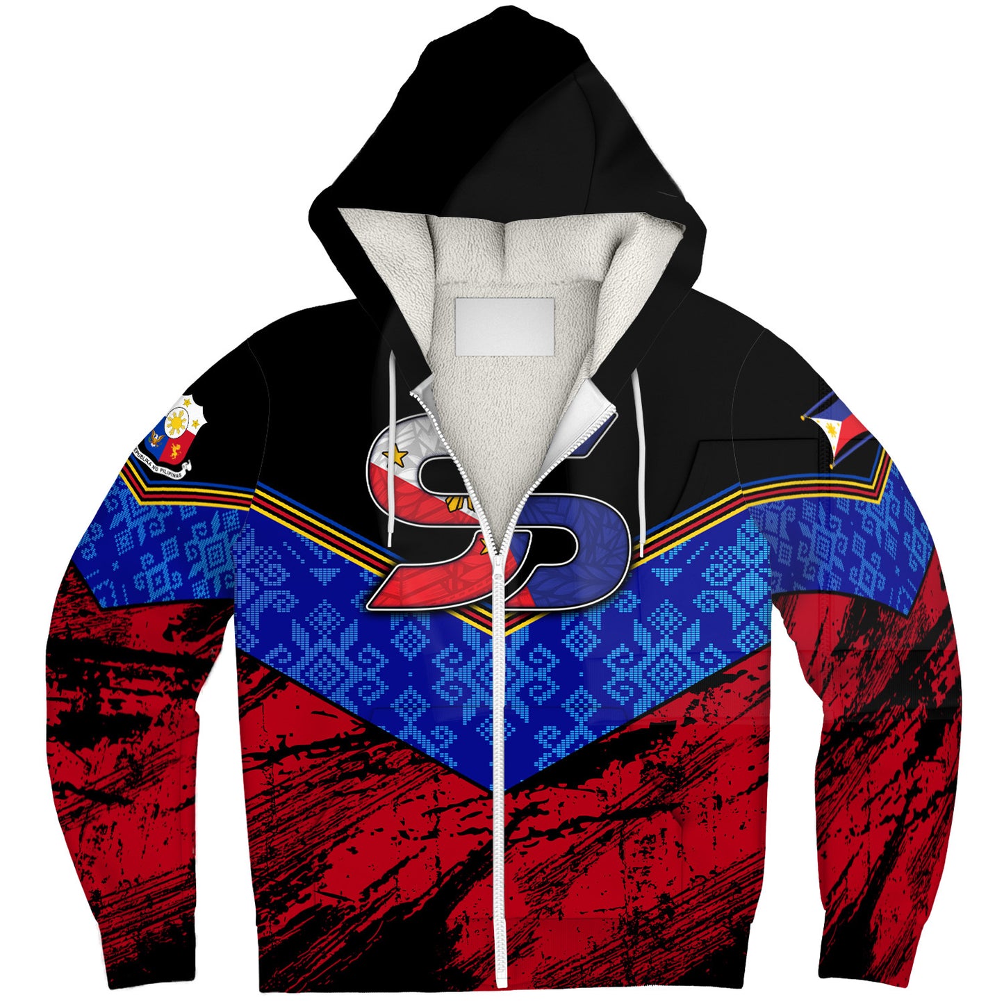 Philippines Filipinos Sherpa Hoodie Filipino Grunge Brush Stroke Style ( SJ Custom )