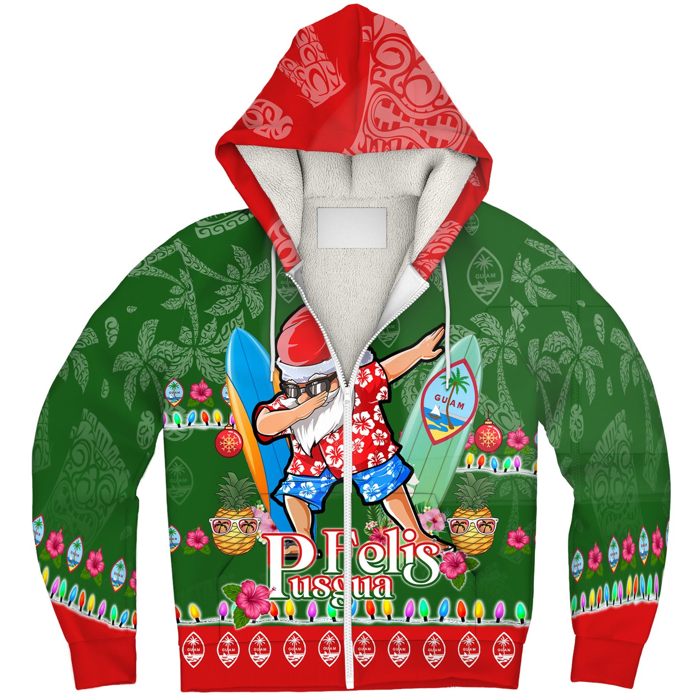 Guam Sherpa Hoodie Felis Pusgua Tropical Xmas Patterns