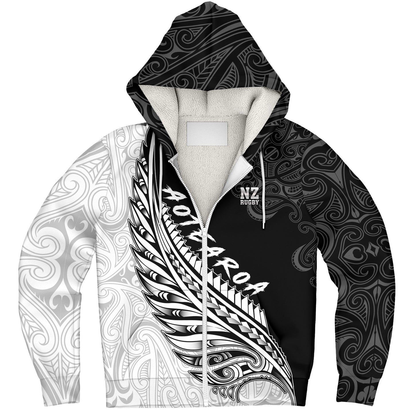 New Zealand Sherpa Hoodie Maori Silver Fern Rugby Vibe