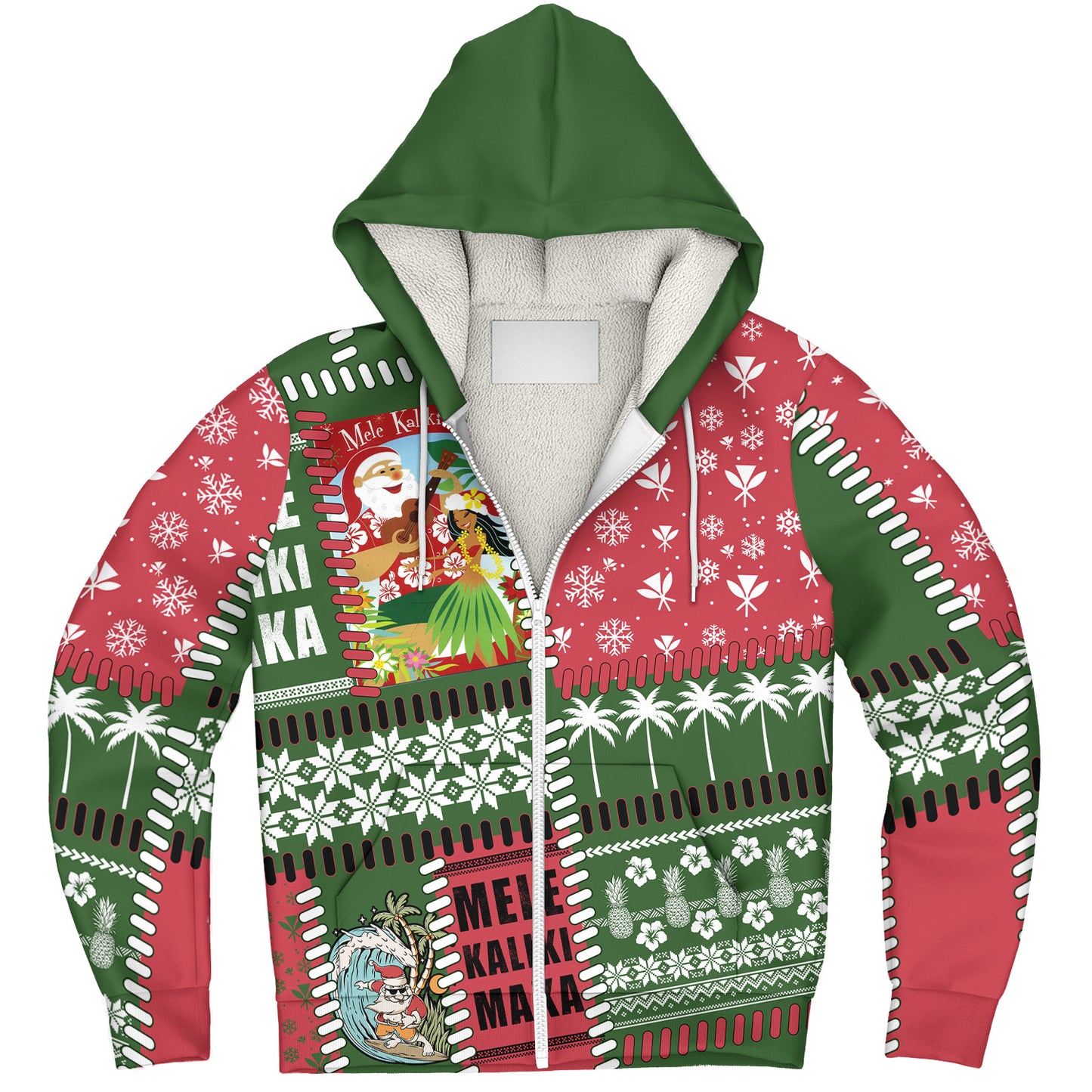 Hawaii Sherpa Hoodie Santa Surfing Mele Kalikimaka Kanaka Maoli