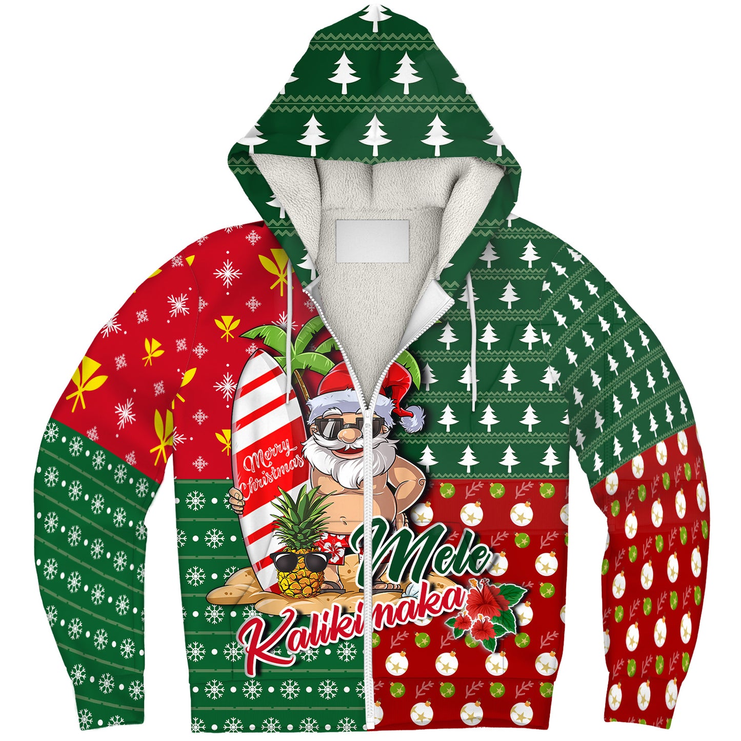 Hawaii Sherpa Hoodie Mele Kalikimaka Hawaii Christmas Patterns