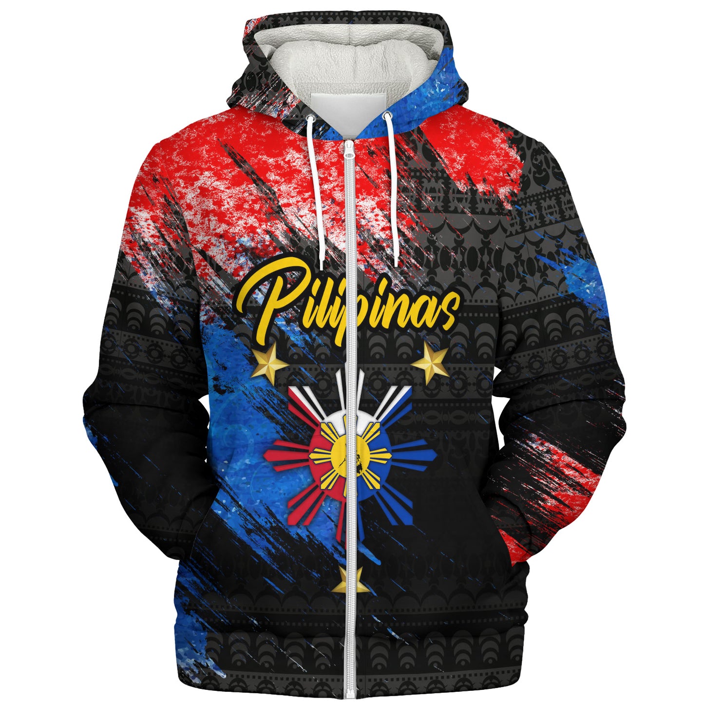 Philippines Filipinos Sherpa Hoodie Pilipinas Sun Grunge Style