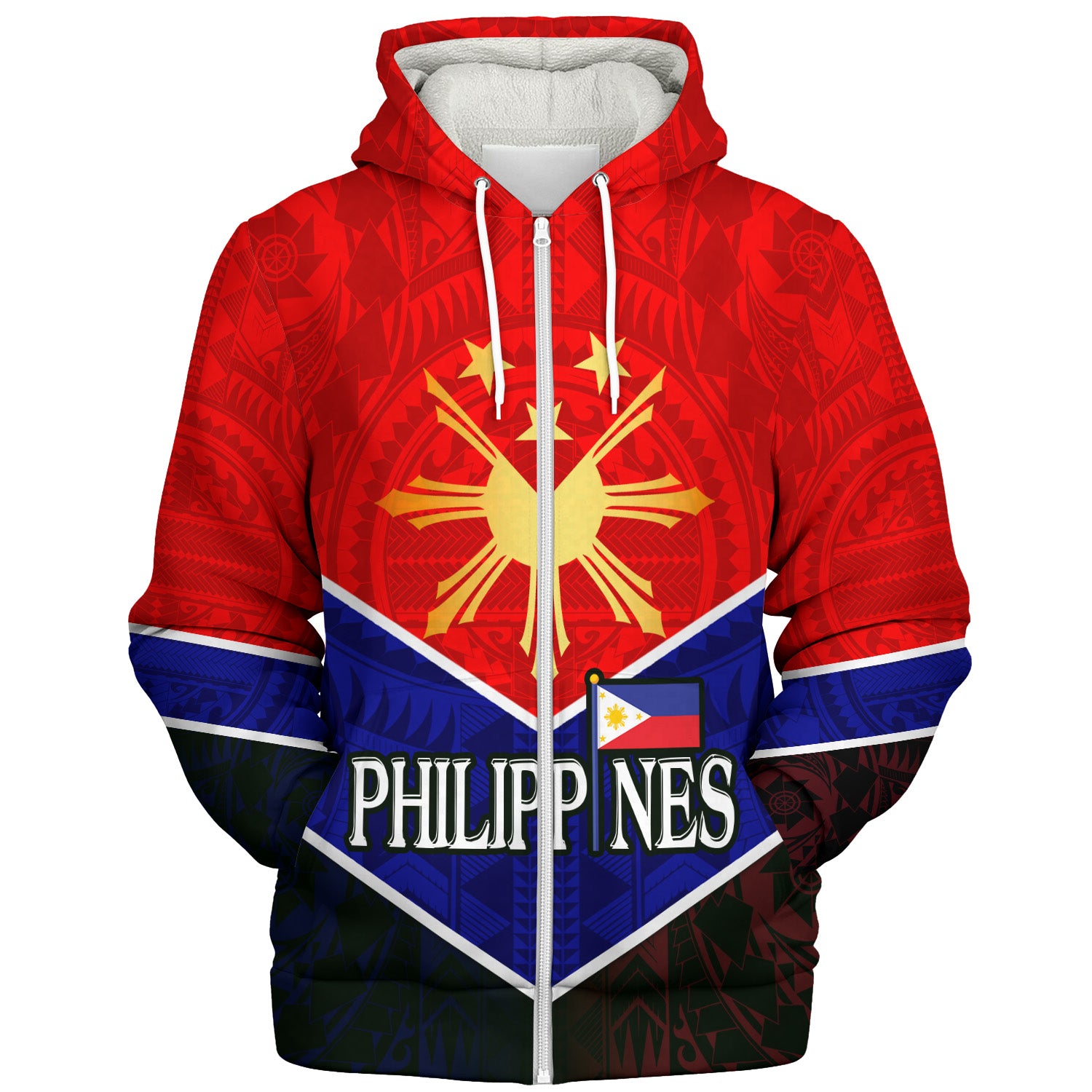 Philippines Filipinos Sherpa Hoodie Sun Filipinos Tribal Flowers Patterns
