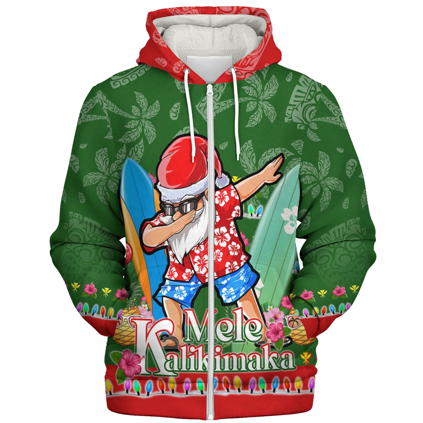 Hawaii Sherpa Hoodie Mele Kalikimaka Dabbing Santa Christmas Style