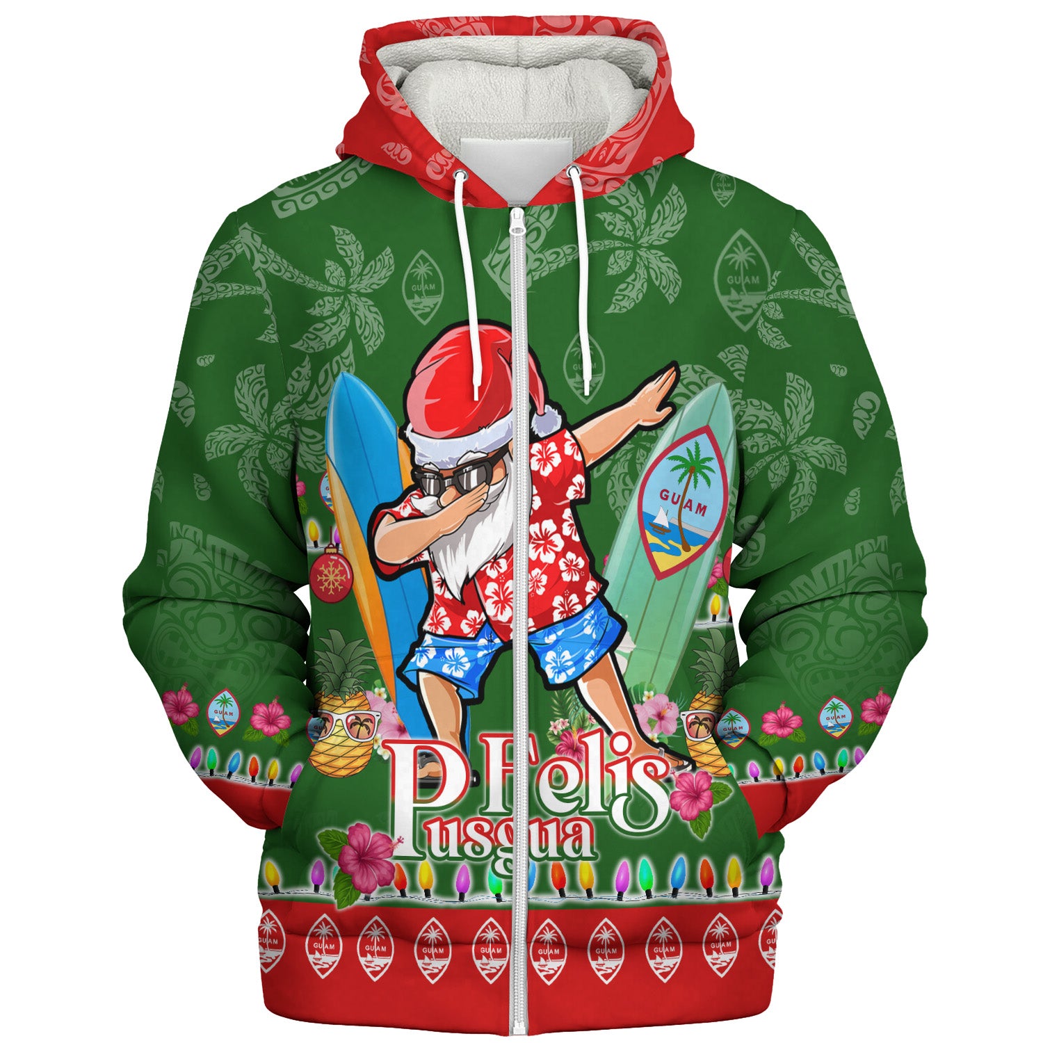 Guam Sherpa Hoodie Felis Pusgua Tropical Xmas Patterns