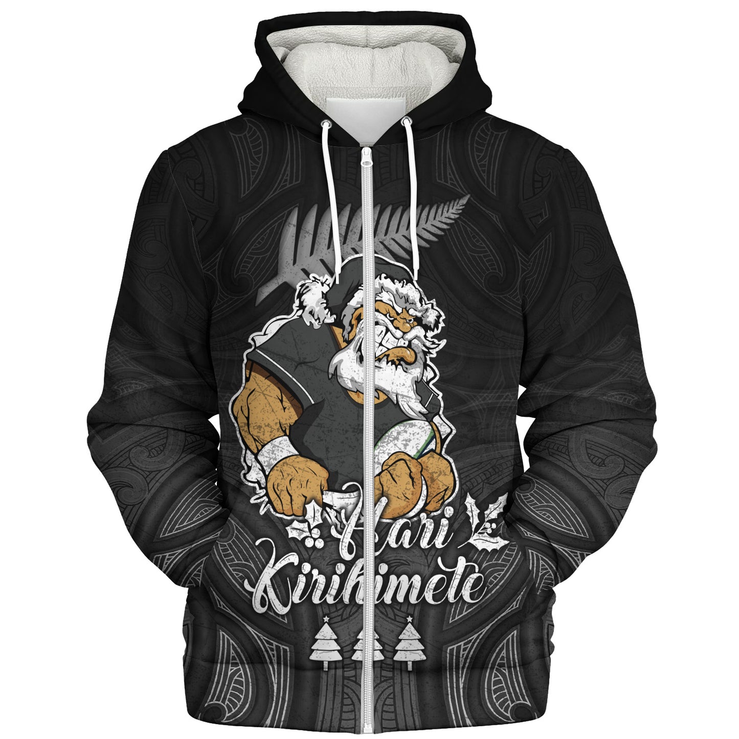 New Zealand Sherpa Hoodie Hari Kirihimete Rugby Santa Style