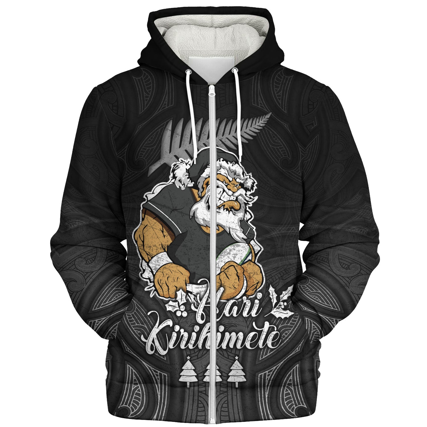 New Zealand Sherpa Hoodie Hari Kirihimete Rugby Santa Style