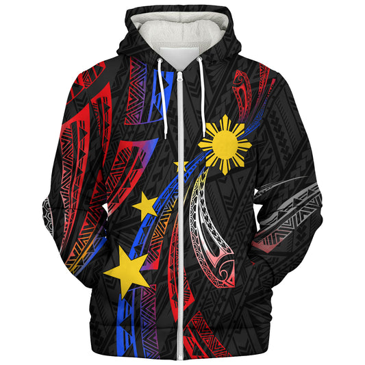 Philippines Filipinos Sherpa Hoodie Tribal Pattern Filipinos Sun