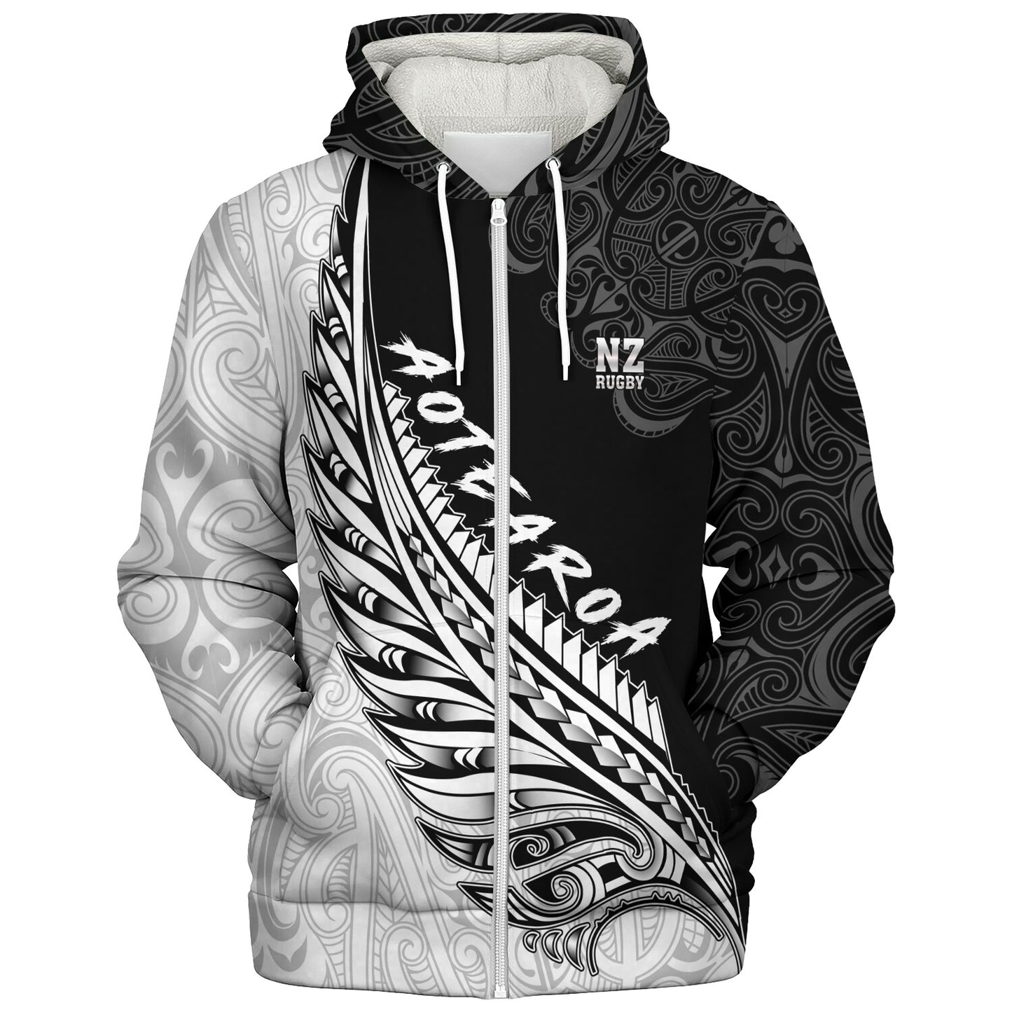 New Zealand Sherpa Hoodie Maori Silver Fern Rugby Vibe