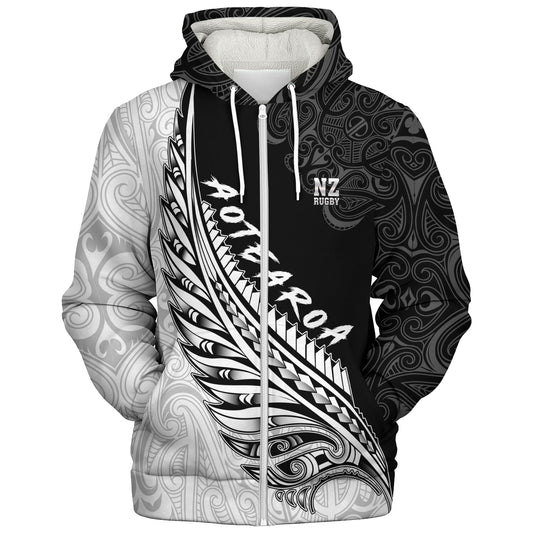 New Zealand Sherpa Hoodie Maori Silver Fern Rugby Vibe