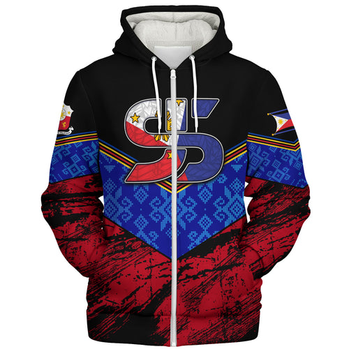 Philippines Filipinos Sherpa Hoodie Filipino Grunge Brush Stroke Style ( SJ Custom )