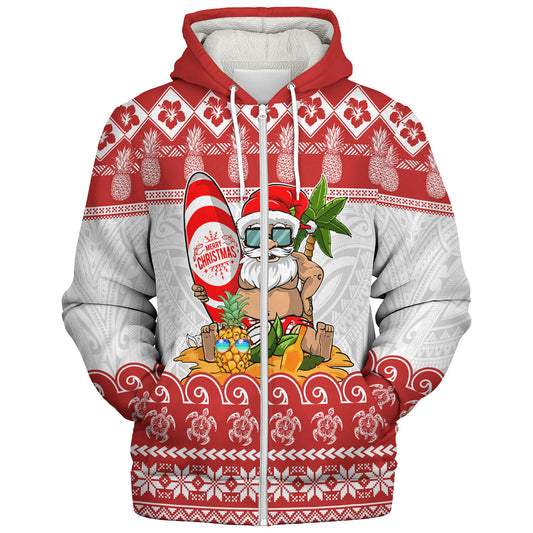 Hawaii Sherpa Hoodie Santa Surfing Merry Christmas Kanaka Maoli