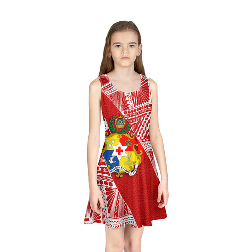 Tonga Girls Sleeveless Sundress Tribal Pattern Tongan Shield