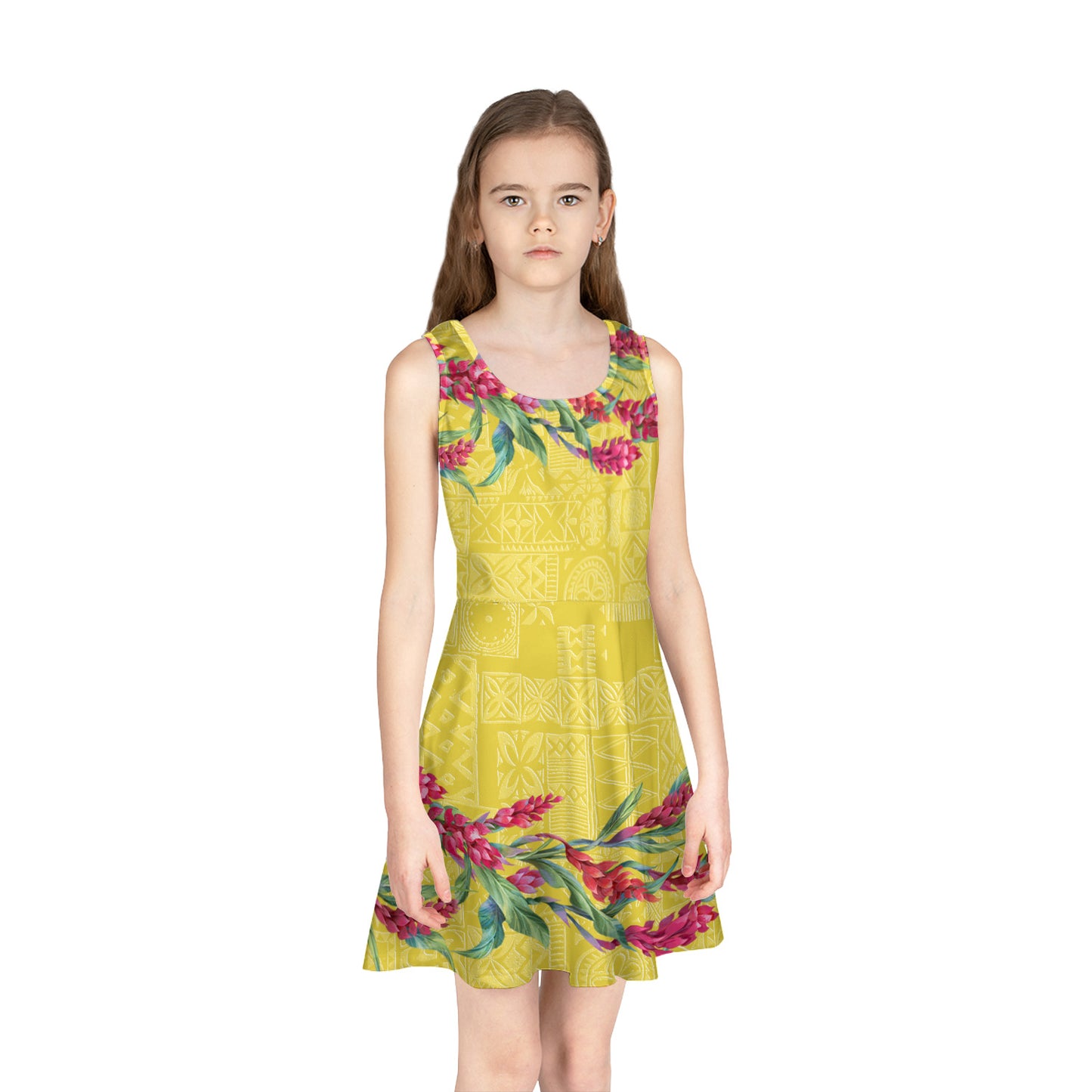 Hawaii Girls Sleeveless Sundress Ginger Flowers Yellow Version