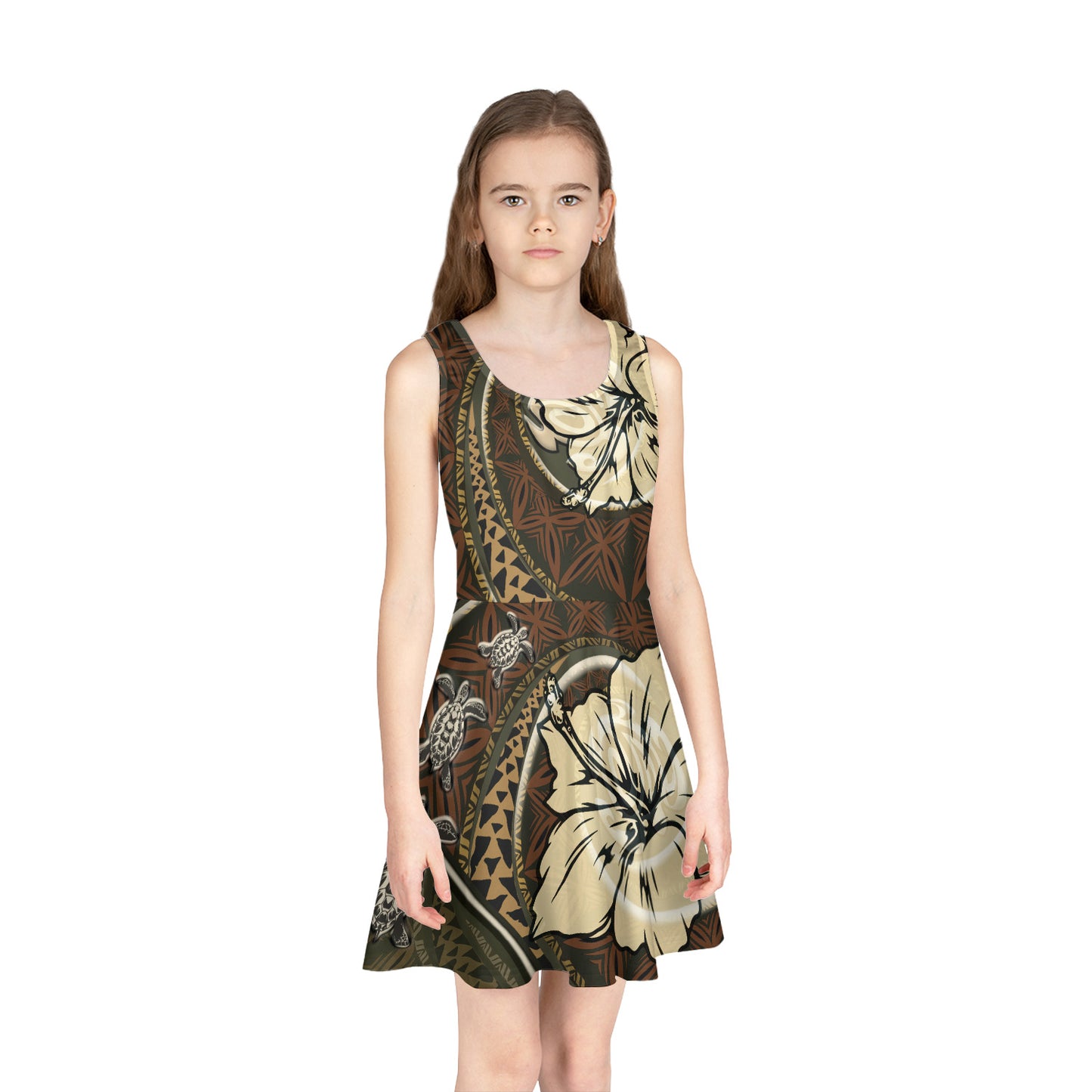 Polynesian Turtle Retro Style Girls Sleeveless Sundress