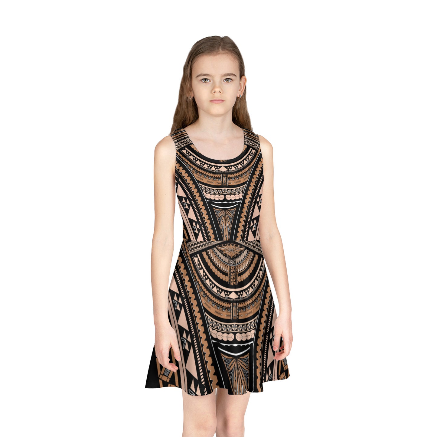 Polynesian Patterns Retro Style Girls Sleeveless Sundress
