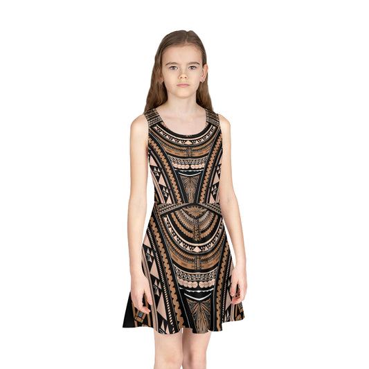 Polynesian Patterns Retro Style Girls Sleeveless Sundress