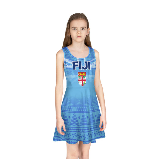 Fiji Girls Sleeveless Sundress Flag Color With Traditional Patterns