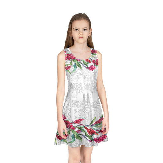 Hawaii Girls Sleeveless Sundress Ginger Flowers White Version
