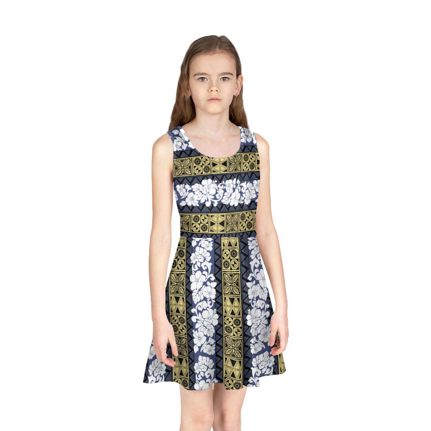 Hawaii Girls Sleeveless Sundress Hibiscus Flowers Tapa Patterns