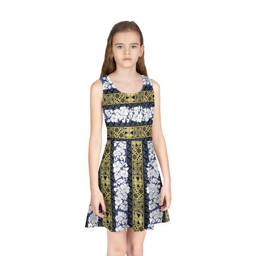 Hawaii Girls Sleeveless Sundress Hibiscus Flowers Tapa Patterns