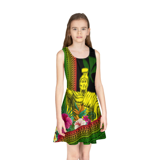 Hawaii Girls Sleeveless Sundress King Kamekameha Reggea Color