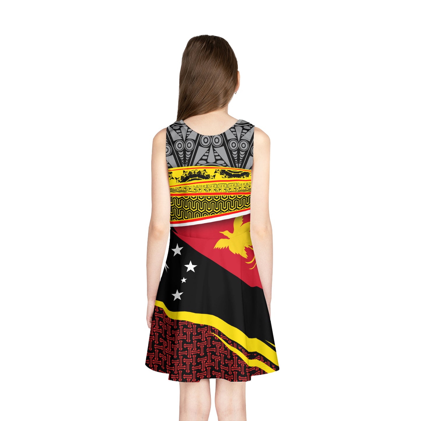 Papua New Guinea Girls Sleeveless Sundress PNG Flag With Tribal Pattern