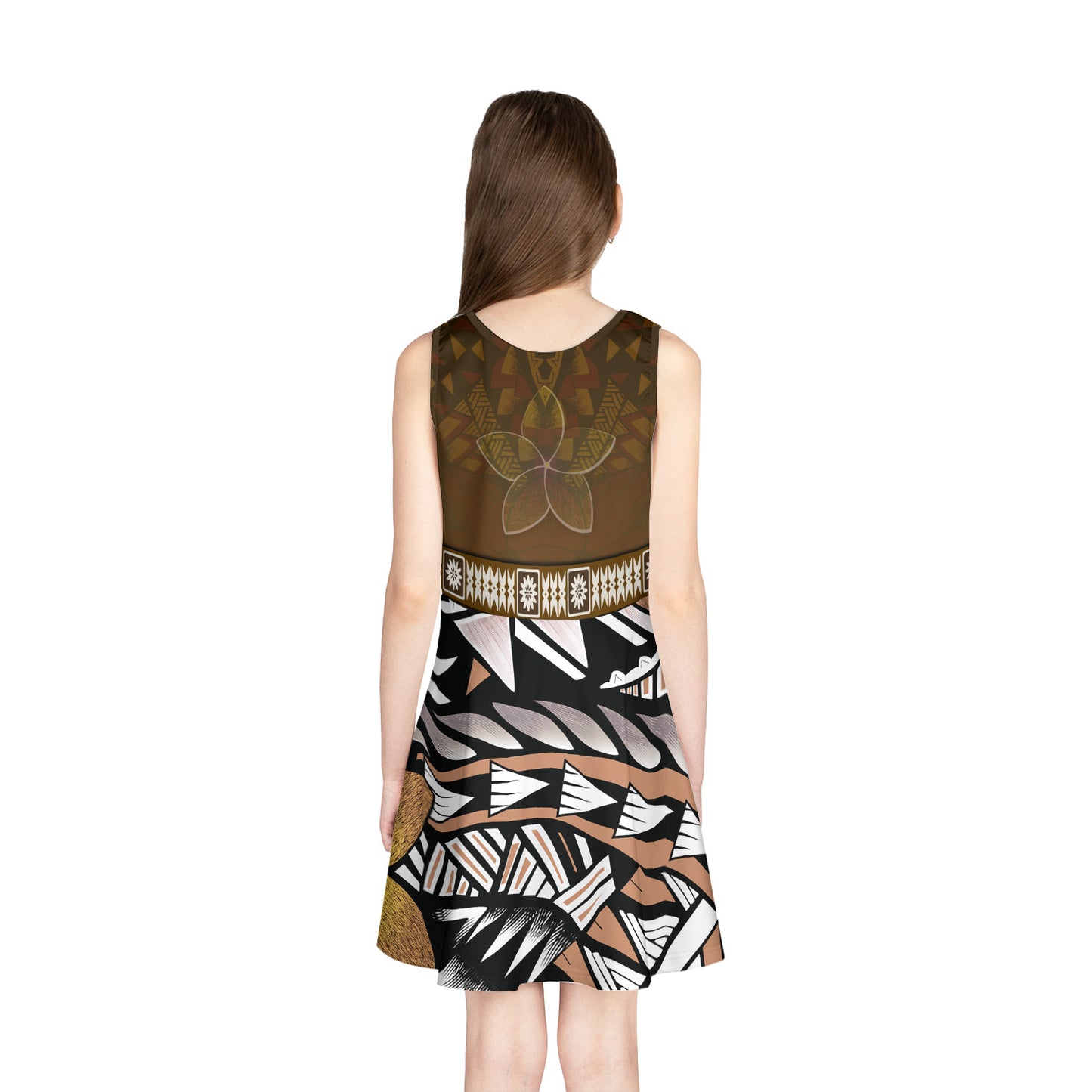 Hawaii Plumeria Polynesian Traditional Patterns Vintage Version Girls Sleeveless Sundress