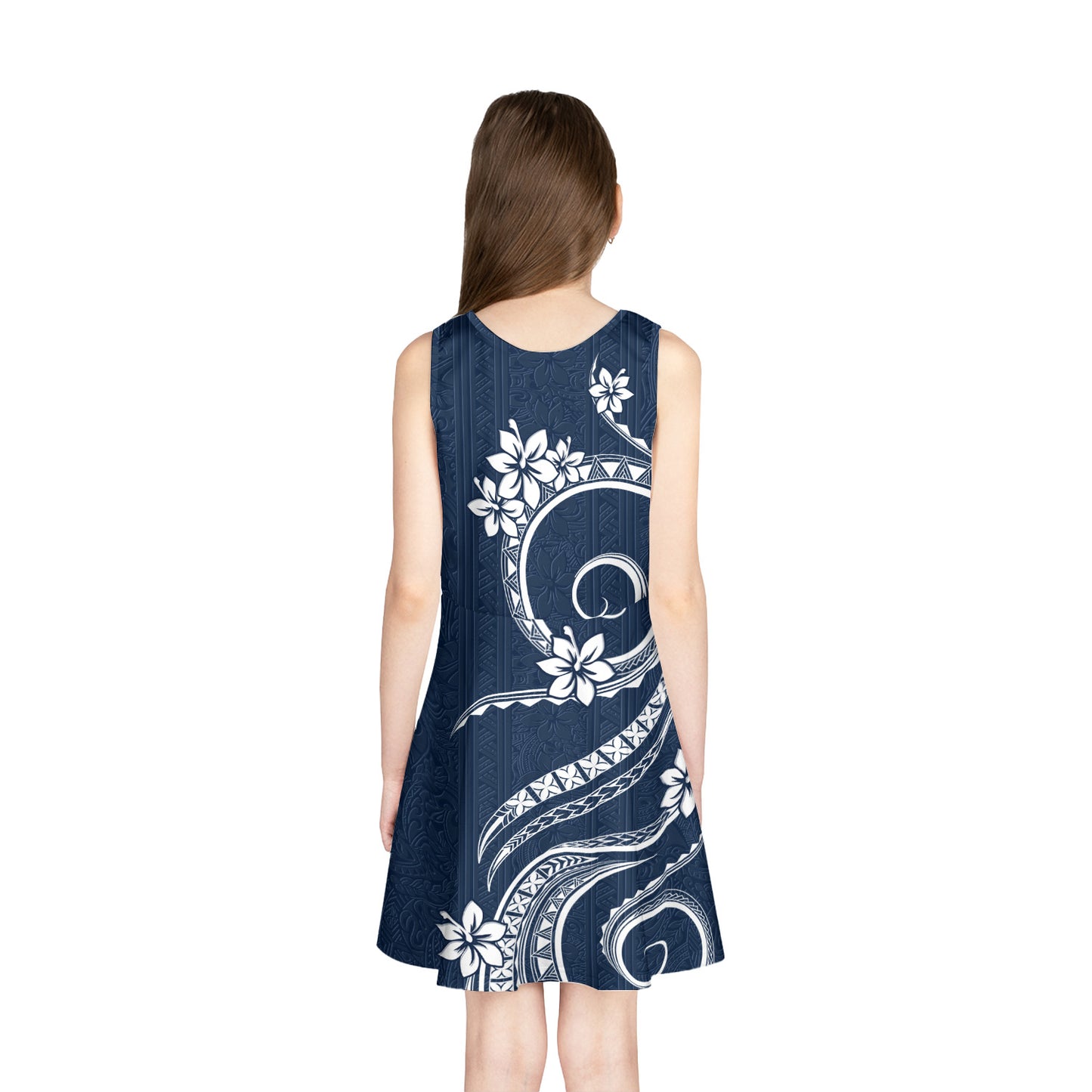 Hawaii Girls Sleeveless Sundress Polynesian Pattern Blue Version