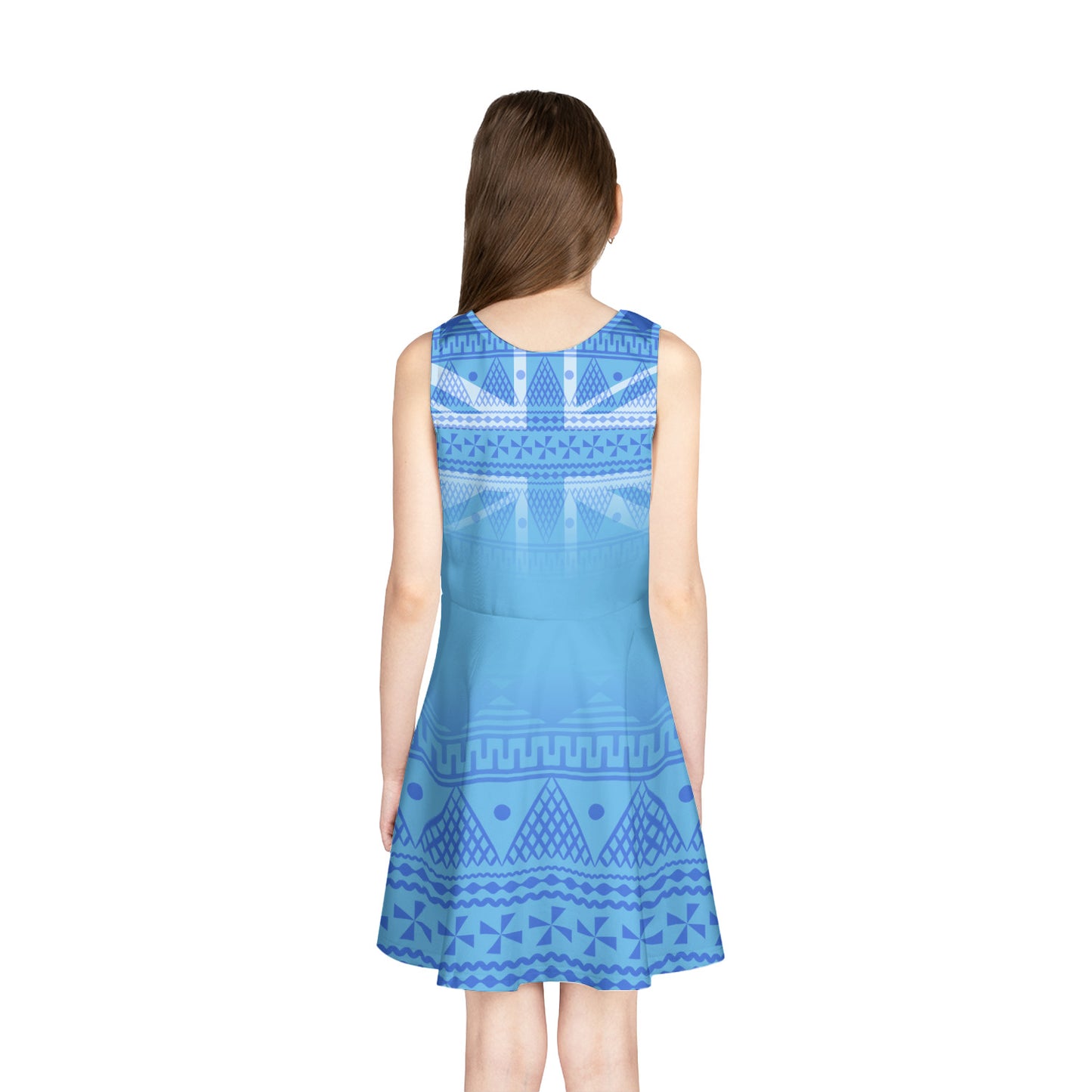 Fiji Girls Sleeveless Sundress Flag Color With Traditional Patterns