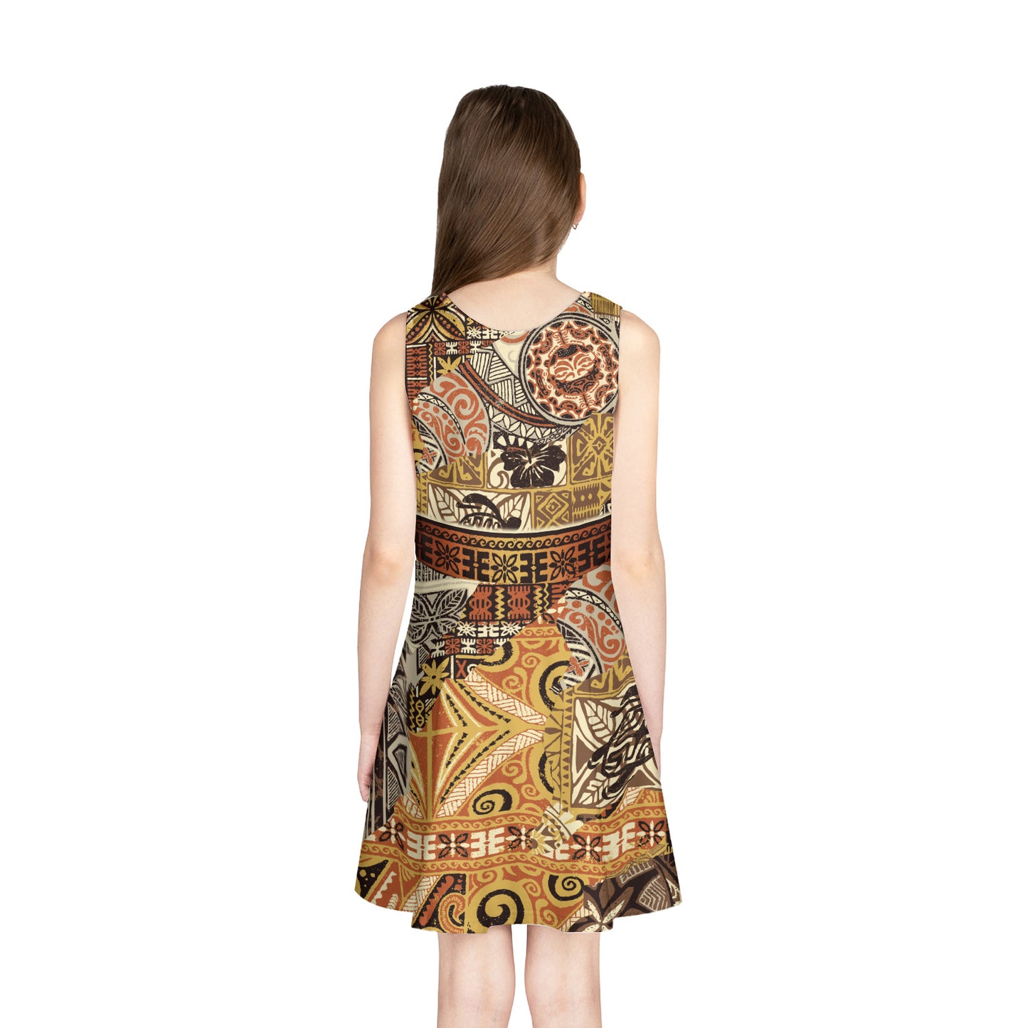 Hawaii Girls Sleeveless Sundress Hawaiian Tapa Pattern Vintage Style