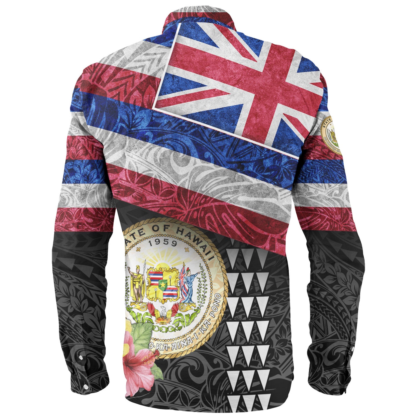 Hawaii Long Sleeve Shirt Hawaiian Flag Polynesian Tribal Hibiscus Style