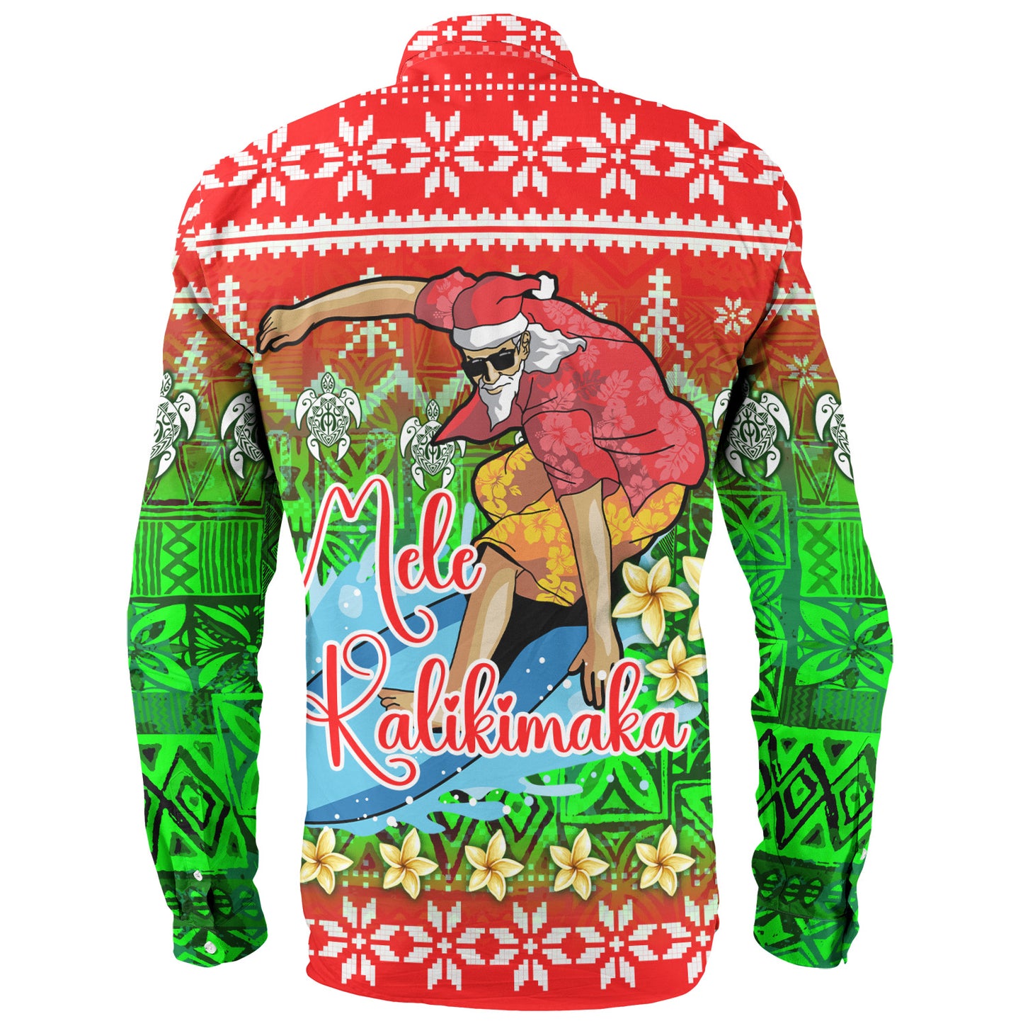 Hawaii Long Sleeve Shirt Santa Surfing Mele Kalikimaka Style