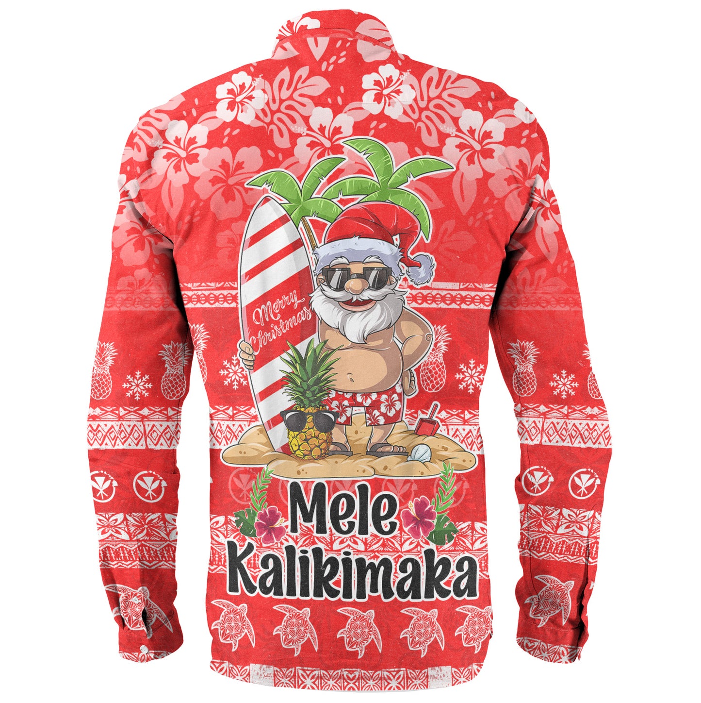 Hawaii Long Sleeve Shirt Mele Kalikimaka Merry Christmas Tree Pineapple Tropical