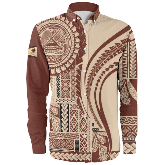 American Samoa Long Sleeve Shirt Samoan Siapo Brown Design
