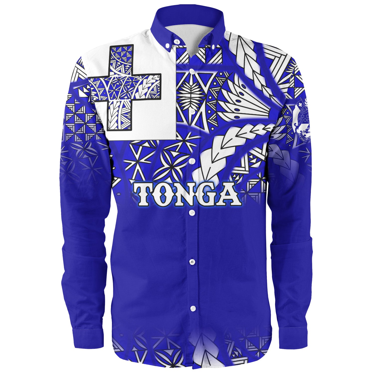 Tonga Long Sleeve Shirt Tonga Blue Color With Traditional Patterns