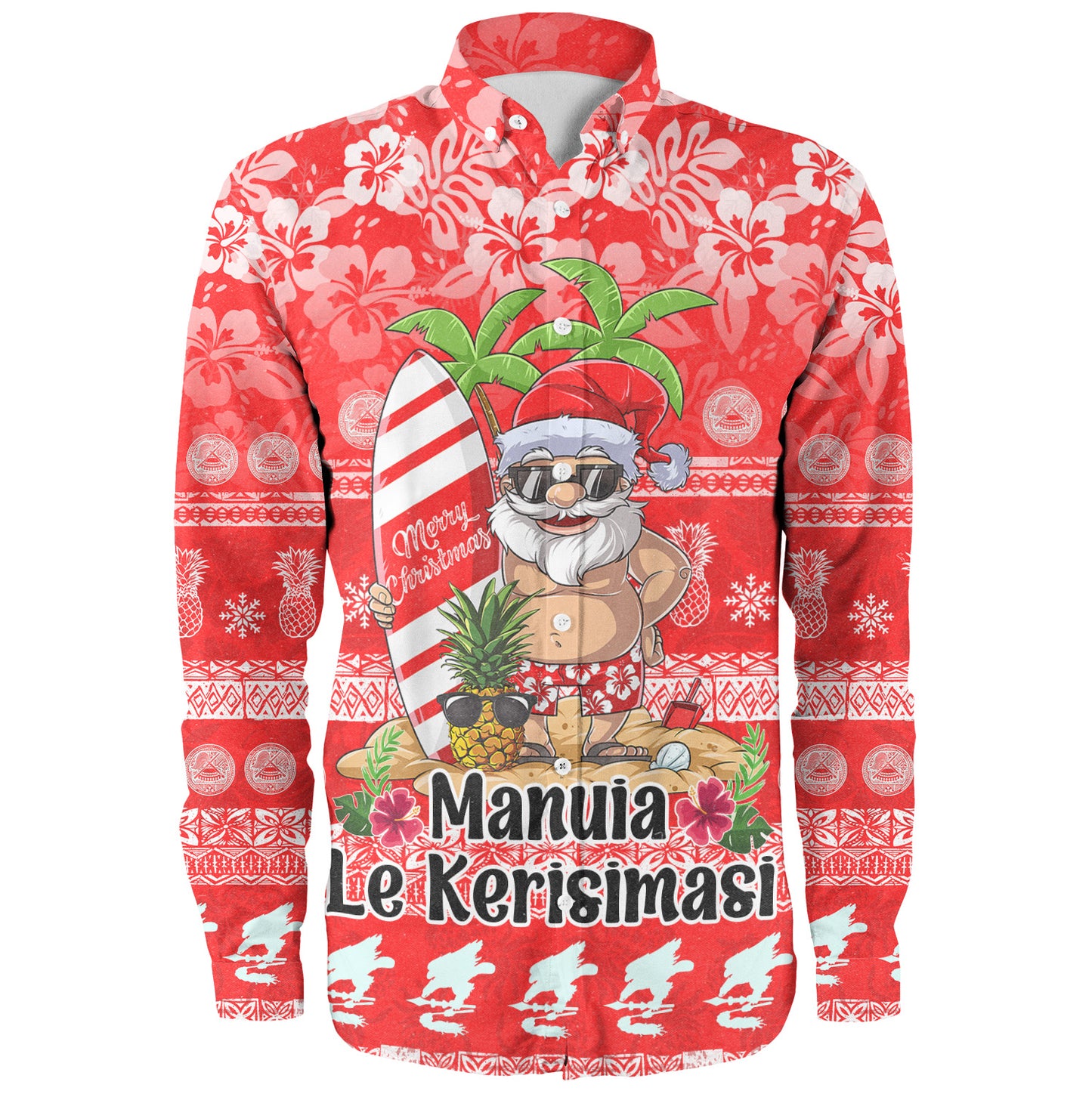 American Samoa Long Sleeve Shirt Manuia Le Kerisimasi Tropical Xmas Patterns