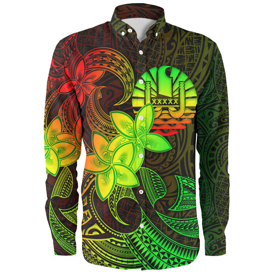 Tahiti Long Sleeve Shirt Plumeria Flowers Vintage Style Reggae Colors