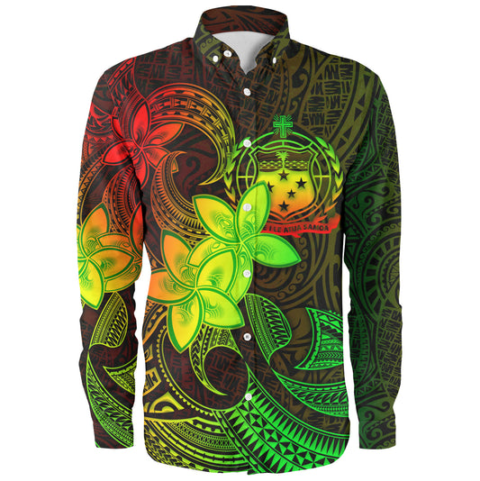 Samoa Long Sleeve Shirt Plumeria Flowers Vintage Style Reggae Colors