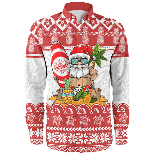 Hawaii Long Sleeve Shirt Santa Surfing Merry Christmas Kanaka Maoli